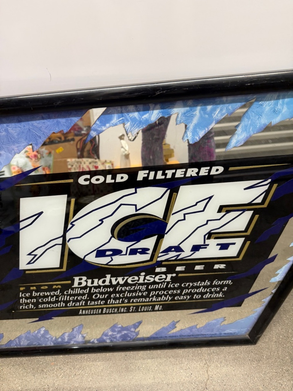 Budweiser Ice Draft Mirror Sign - Blue, White & Gold Accents
